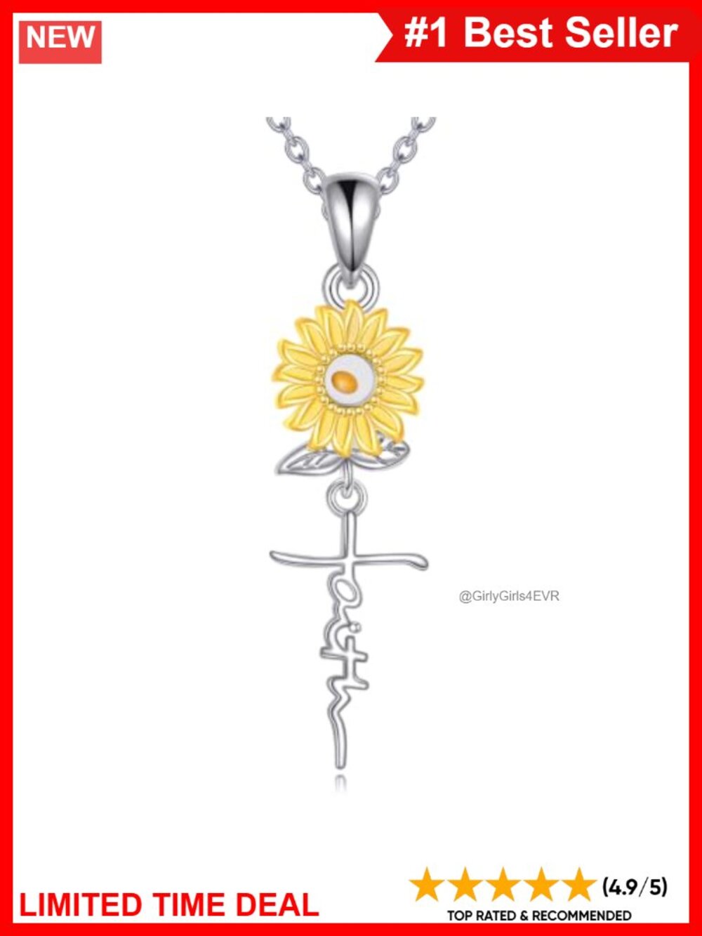18K White Yellow Gold Plated Sunflower Mustard Seed Faith Necklace Adjustable
